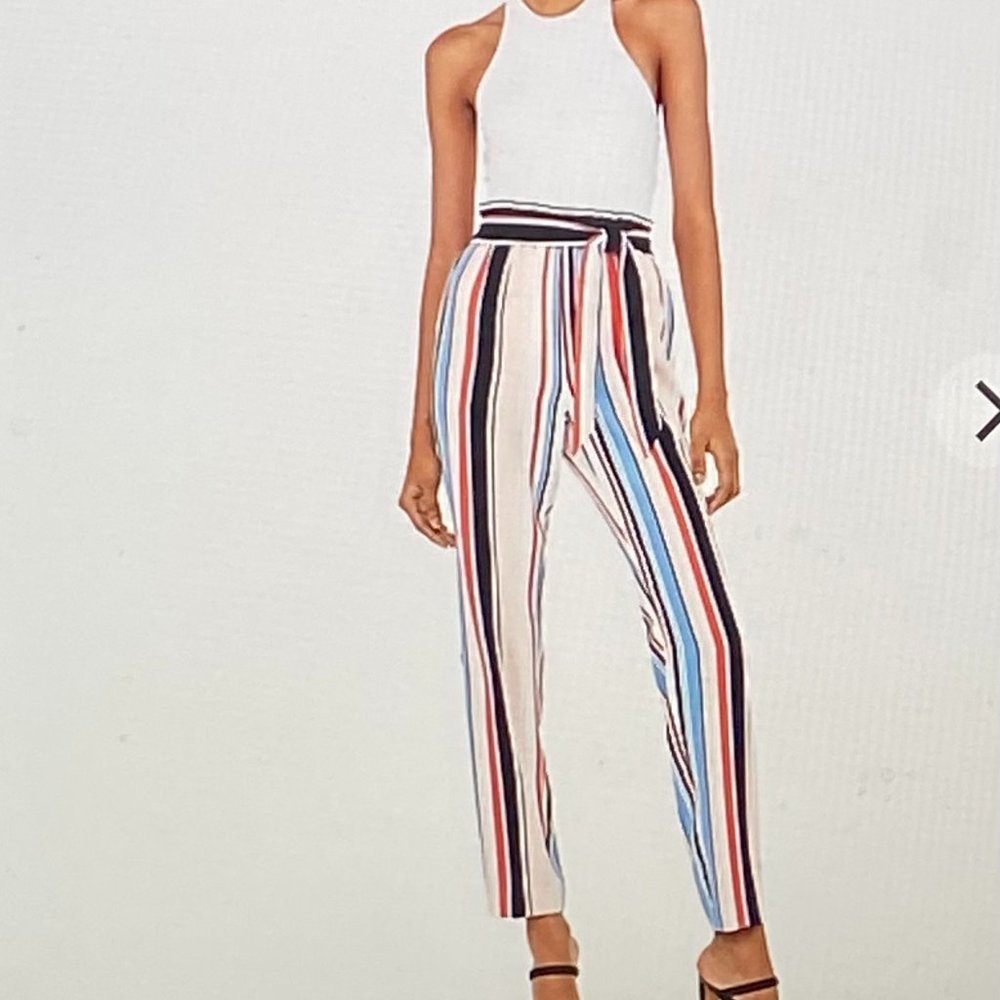 Express High Waisted Striped Sash Tie Pull-On Ankle Pant Size: XS